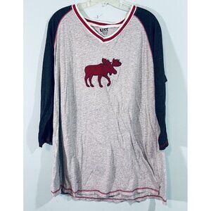 Lazy One Lounge Sleep Shirts 3/4 Sleeve Gray Blue Moose Logo Soft V-neck Sz XXL